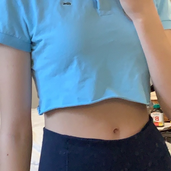 Blue Lacoste Quarter Button-Up Cropped Tee - Picture 2 of 6